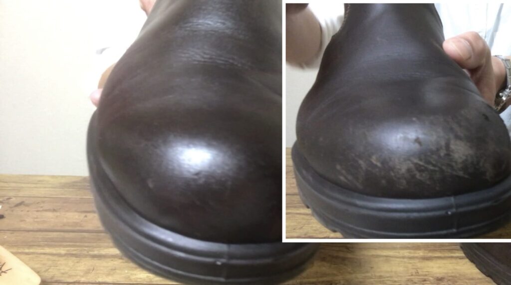 靴磨き後の比較